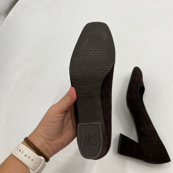 Stuart Weitzman 7 brown square toe block heels - Picture 6 of 7